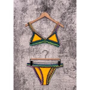 Kiini Bikini Set Medium Womens Multi Color Crochet Trim Swimwear